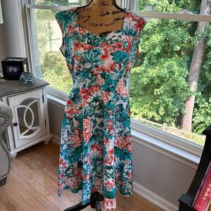 Mixinni Hawaiian floral Dress large fitted waist cotton
